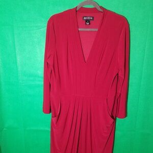 Jones New York Women Red Long Sleeve Dress Size 16 Office Holiday Party